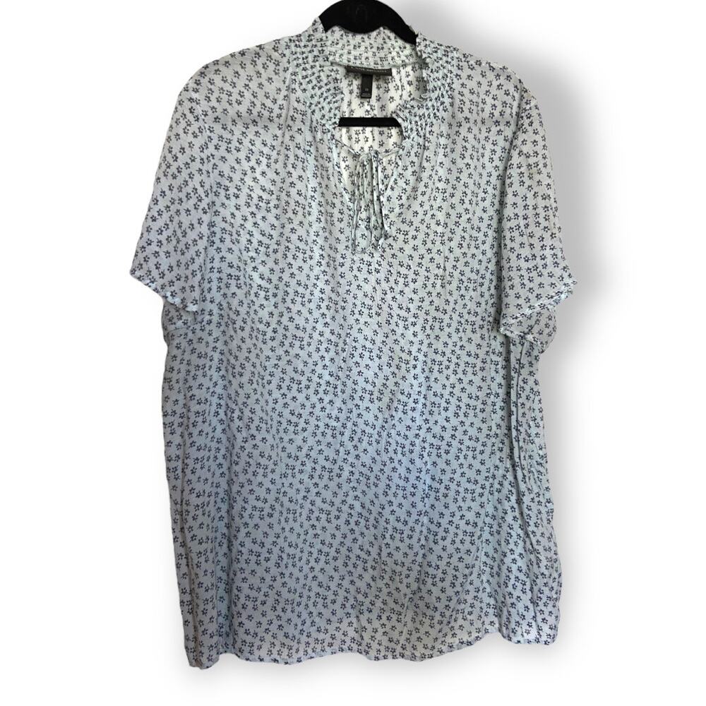 Lane Bryant Womens Blouse Size 22 Light Blue Crinkle Gauze Ditsy Floral Print